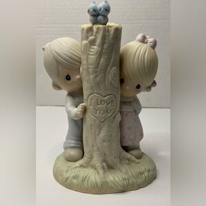 Precious Moments " Thee I Love " 1979 Jonathan & David figure boy & girl w/tree
